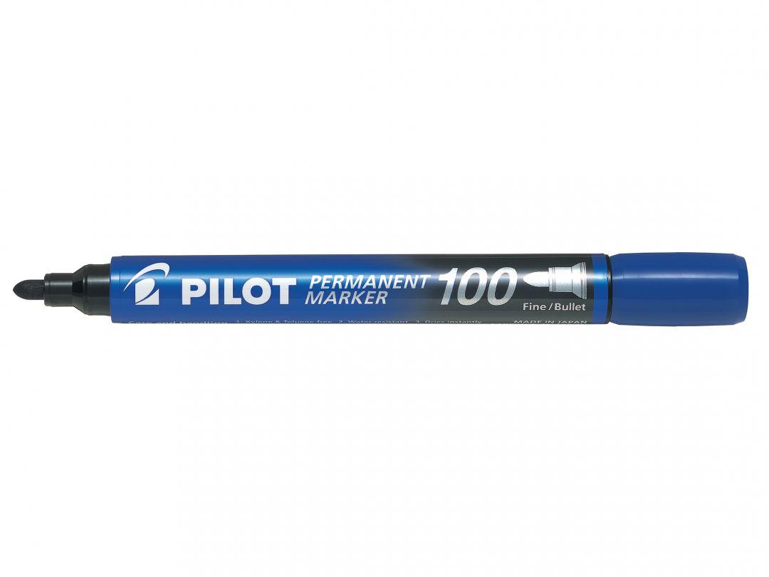 Pilot 100 Permanent Marker Bullet Tip Fine 1.0mm Line Blue (Pack 12) - 4902505511110