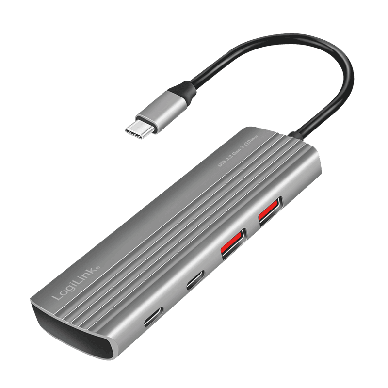 LogiLink USB 3.2 Gen2 Hub. 7+1-port. 2x USB-A. 5x USB-C. PD 100W. alum