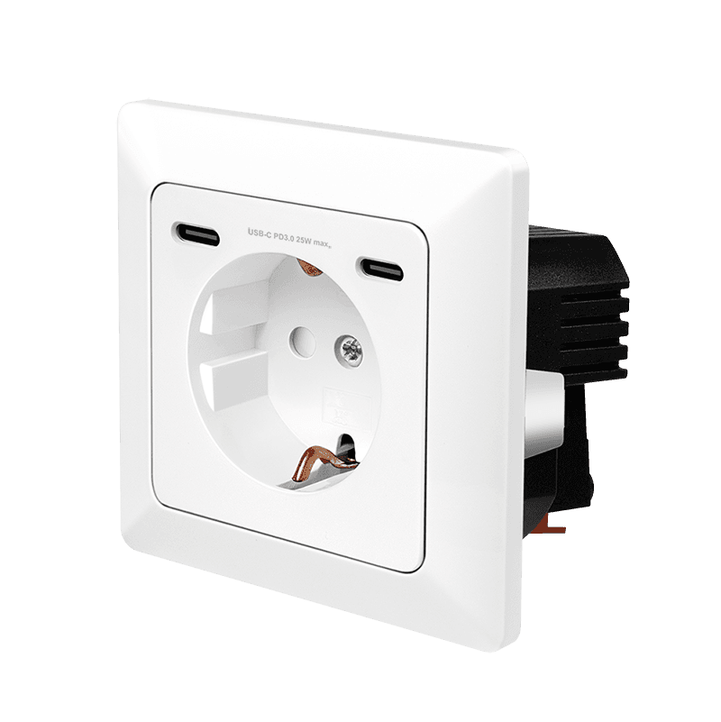 LogiLink Wall outlet 1 socket+ 2-port USB-C charger. 25W PD