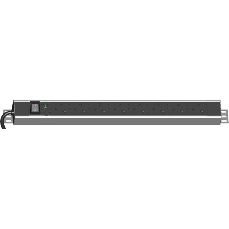 Excel 10 Way Vert PDU 10x UK Socket C14 Plug Switched