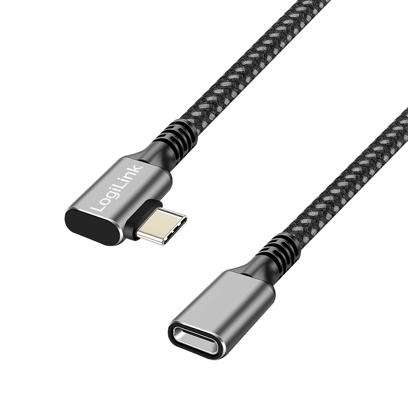 LogiLink USB 3.2 Gen2 Type-C cable. C/M 90� to USB-C/F. PD. alu. black