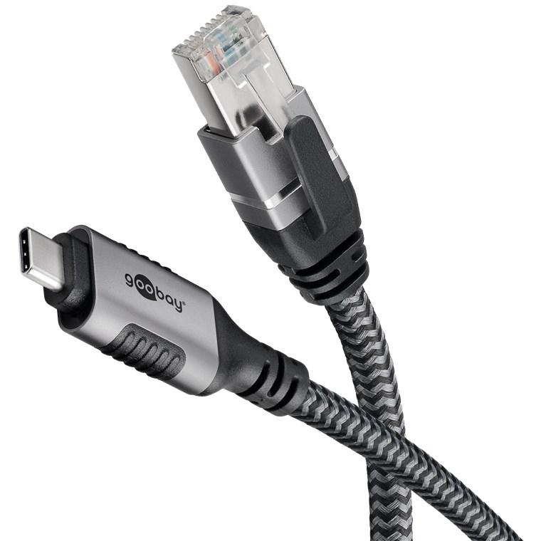 Goobay 70752 cable gender changer USB C RJ-45 Black. Silver