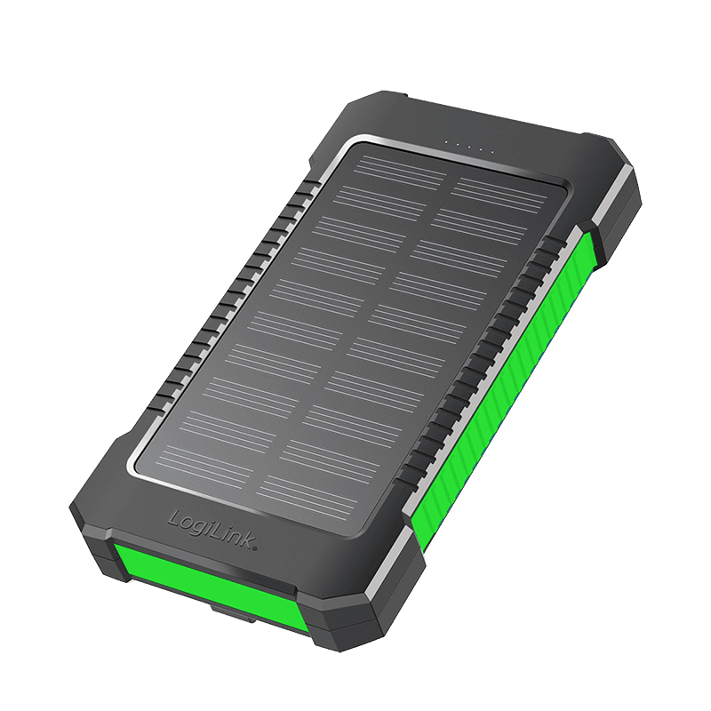 LogiLink Mobile Power Bank. LiPo. 8.000mAh. solar. w/flashlight. black