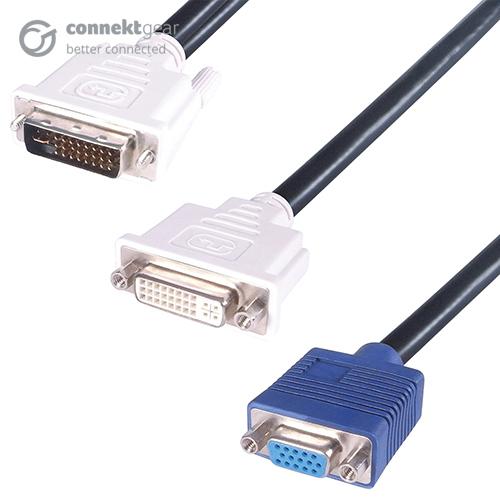 connektgear DVI to VGA Monitor Splitter Cable - DVI-I Male to DVI-D an