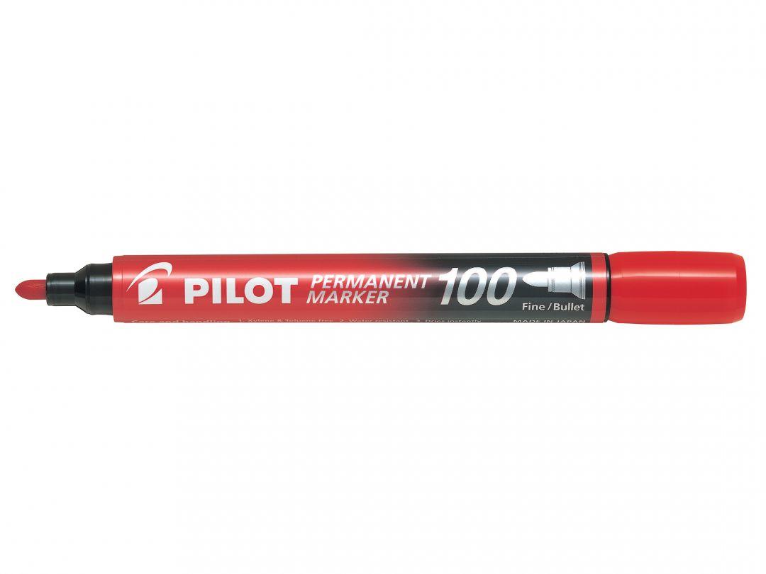 Pilot 100 Permanent Marker Bullet Tip Fine 1.0mm Line Red (Pack 12) - 4902505511103