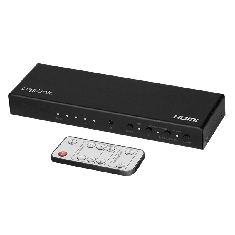 LogiLink HDMI switch. 4x1-Port. 4K/60 Hz. HDCP. HDR. ARC. audio extrac