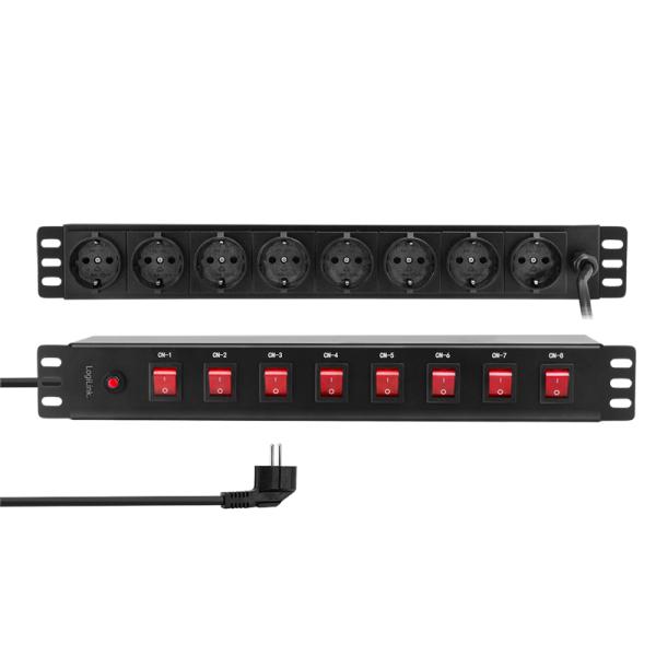 LogiLink PDU8D01 surge protector Black 8 AC outlet(s) 230 V 2 m