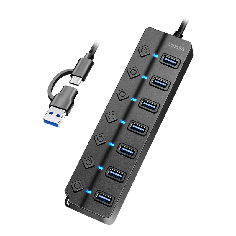 LogiLink USB 3.0 Hub. 7-port. w/ switch for each port. black