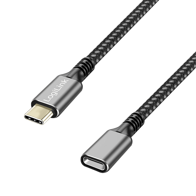 LogiLink USB 3.2 Gen2 Type-C cable. C/M to USB-C/F. PD. alu. black/gre