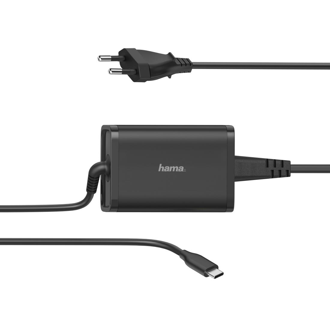 Hama Universal 65W EU Travel USB-C Notebook PSU 5-20V Power Delivery Auto Select Hook & Cable Tie *Euro Plug*