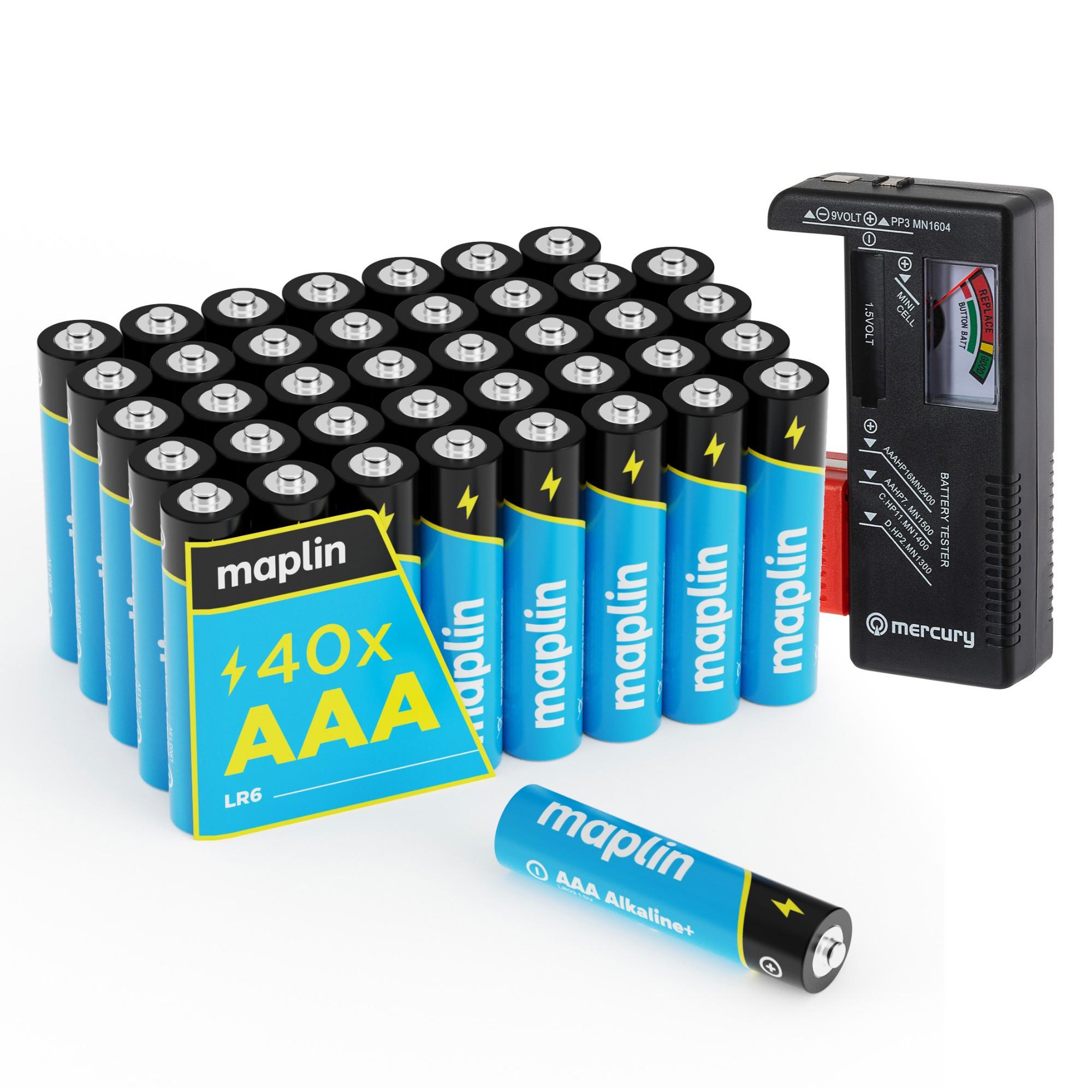 Maplin 40x AAA LR03 1.5V Alkaline Batteries 7 Year Shelf Life inc Batt