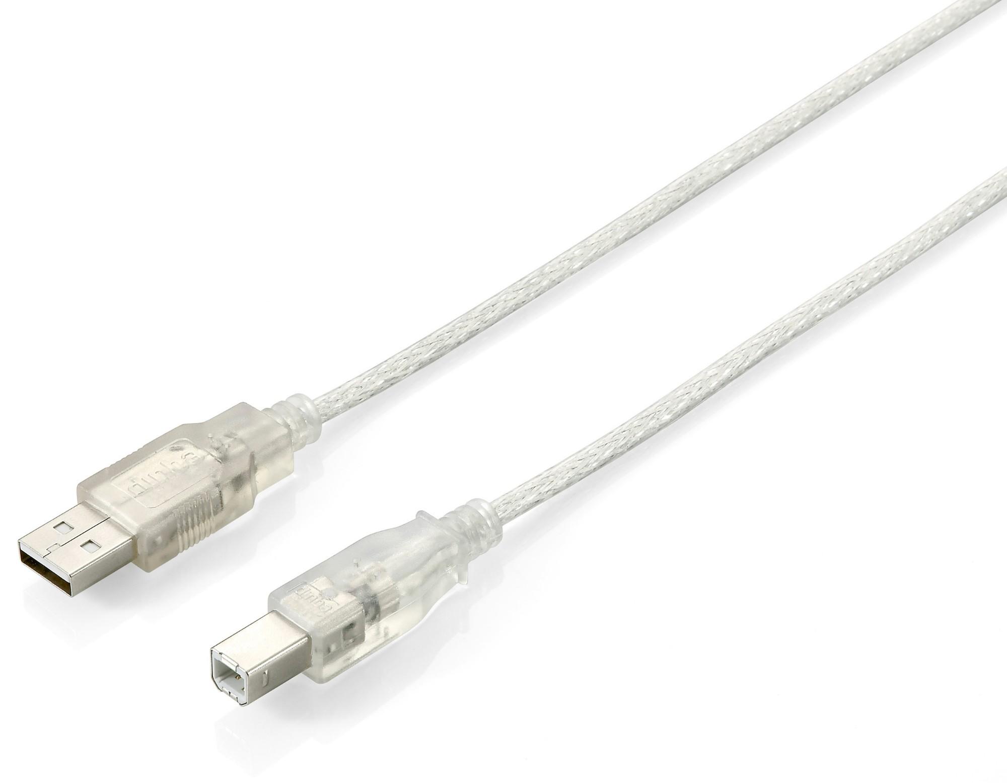 Equip USB 2.0 Type A to Type B Cable. 5.0m . Transparent silver