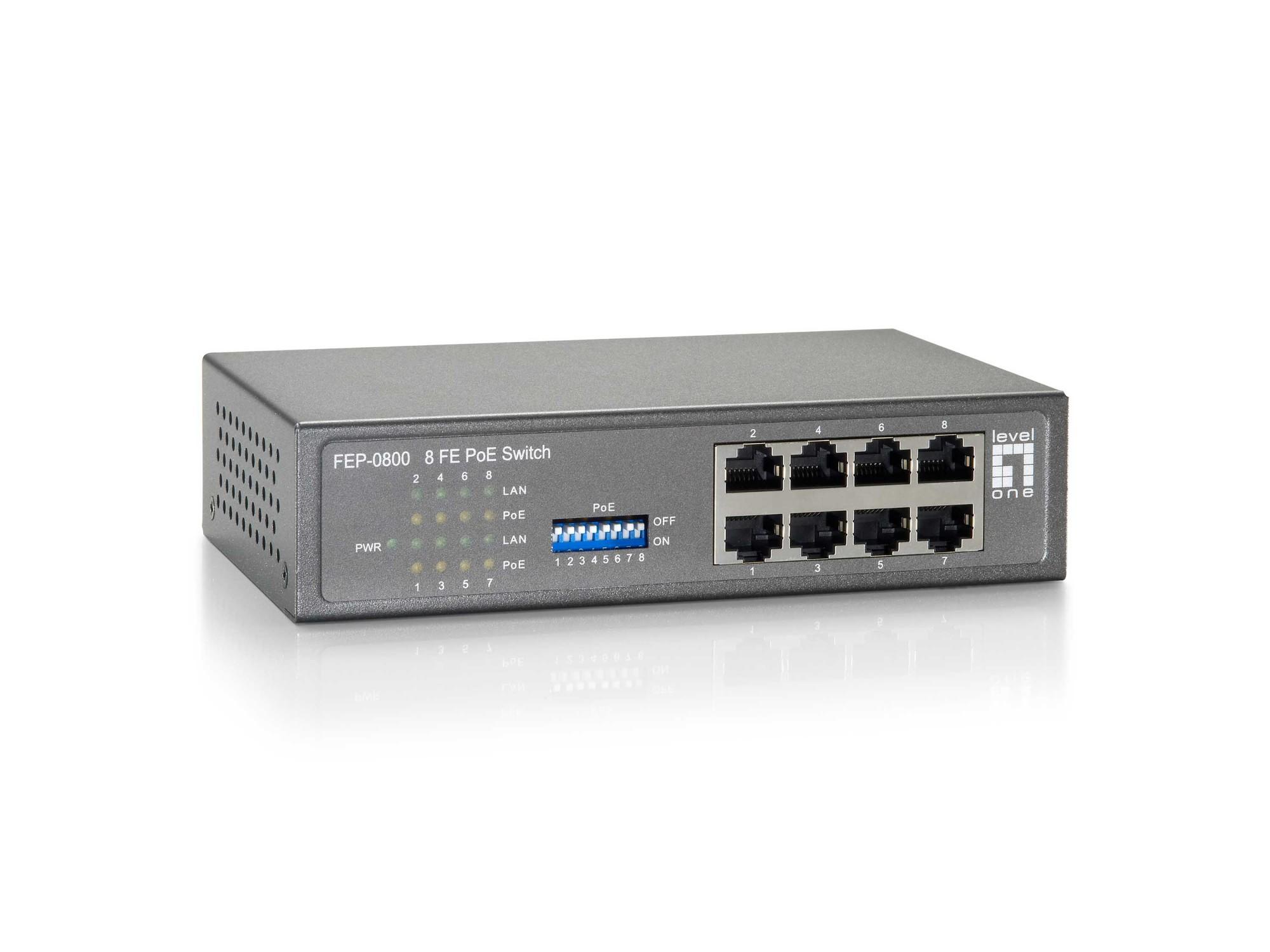 LevelOne 8-Port Fast Ethernet PoE Switch. 8 PoE Outputs. 65W