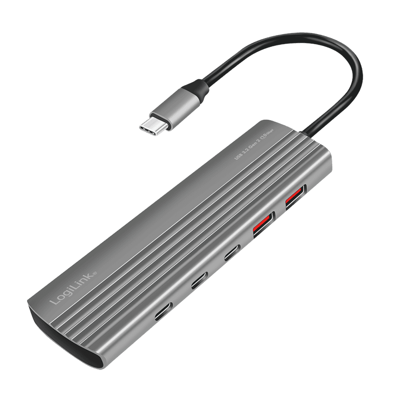 LogiLink USB 3.2 Gen2 Hub. 10+1-port. 2x USB-A. 8x USB-C. PD 100W. alu