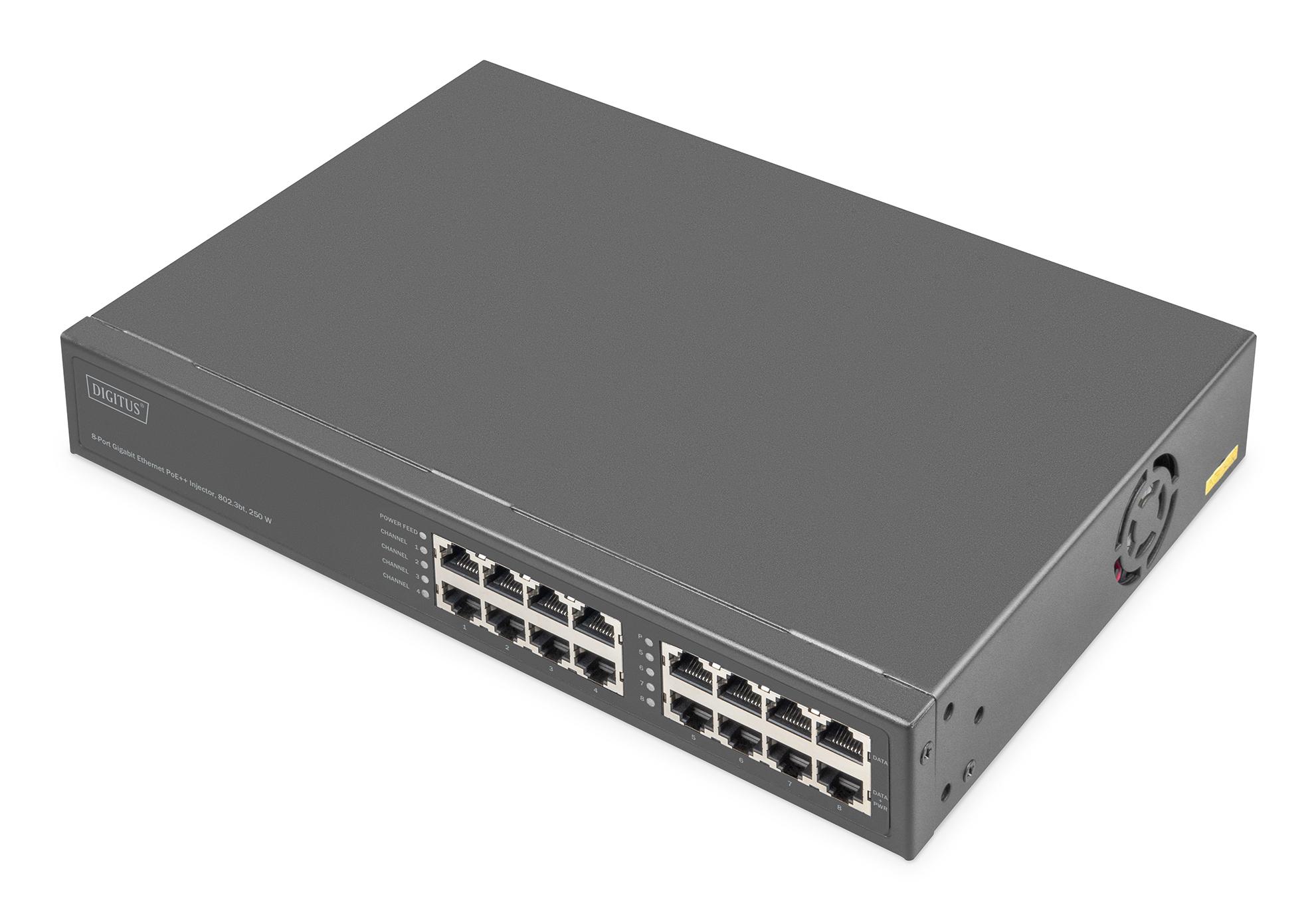 Digitus 8-Port Gigabit Ethernet PoE Injektor. 802.3bt. 250 W