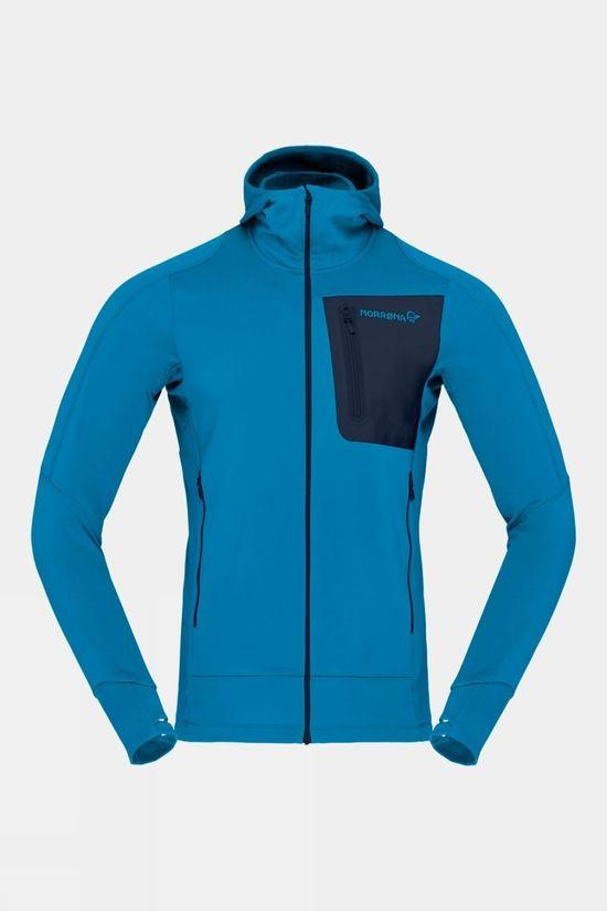 Norrona Mens Falketind Power Grid Hooded Fleece Jacket Bright Blue Size