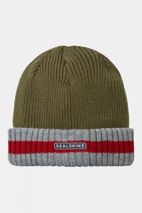 Sealskinz Holkham Waterproof Cold Weather Striped Roll Cuff Beanie Olive Size