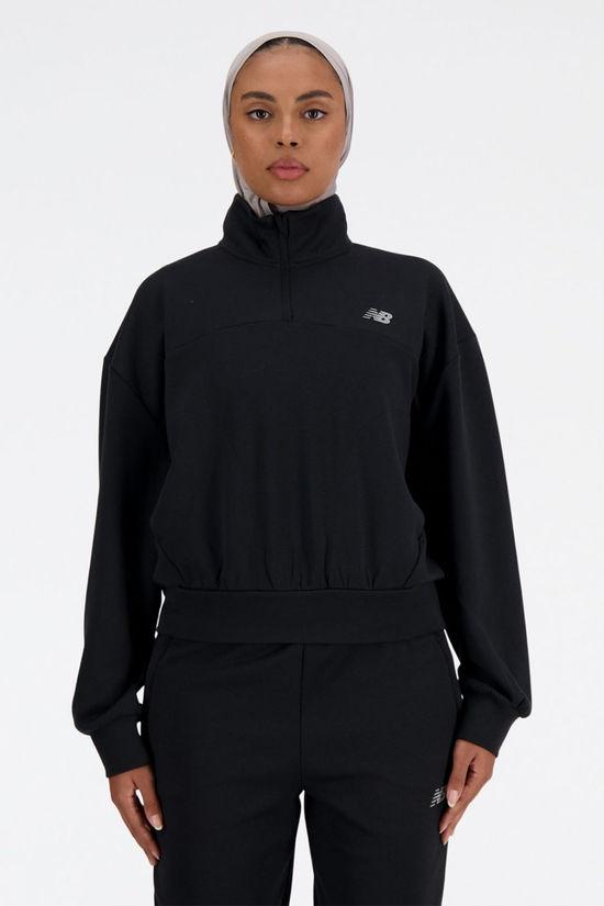 New Balance Womens Tech Knit Oversized Quarter Zip Top Black Size