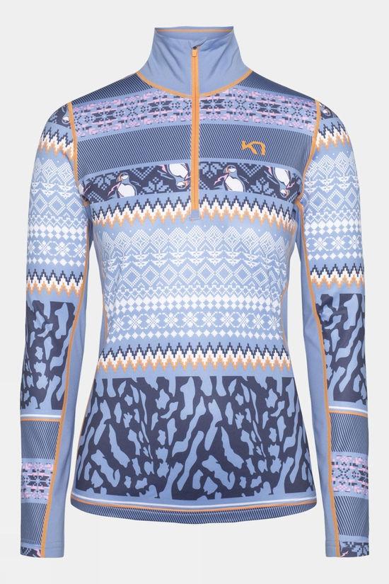 Kari Traa Womens Lilja Half Zip Base Layer Top Bright Blue Size