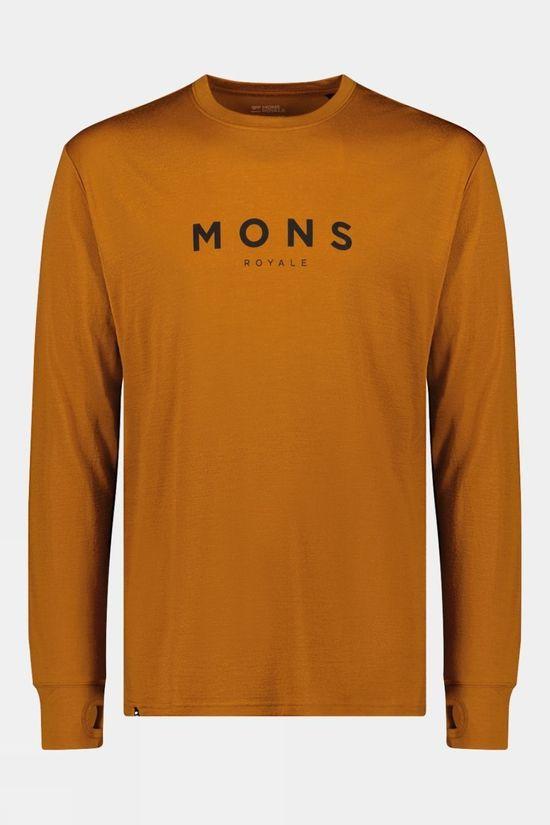 Mons Royale Mens Yotei Classic Long Sleeve Baselayer Orange Size