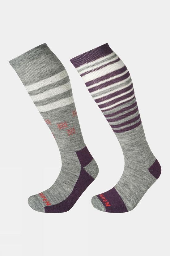 Lorpen Womens T1 Merino Mid Eco Ski Socks (2 Pack) Lt Grey Size