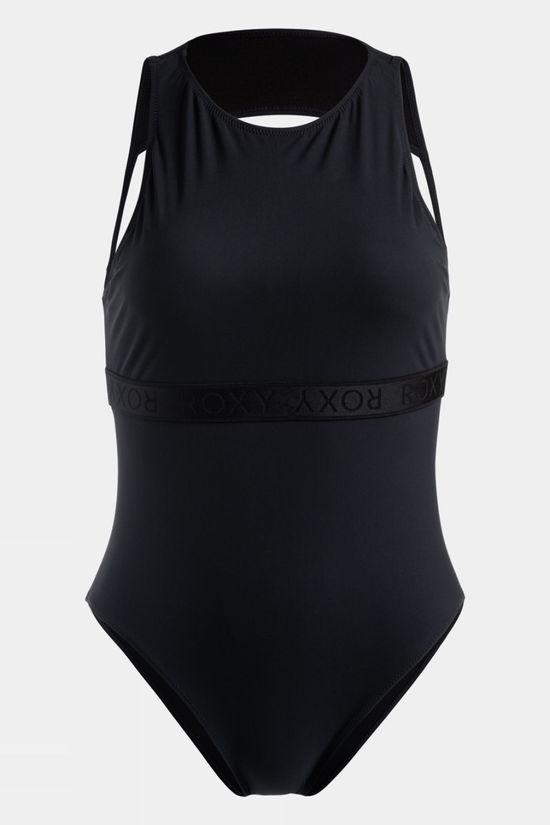 Roxy Womens Active High Leg One Piece Swimsuit Black Size