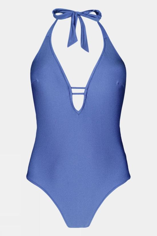 Barts Womens Isla Halter One Piece Swimsuit Blue Size 8