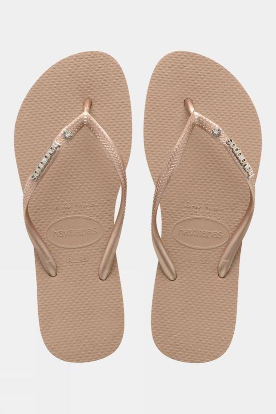 Havaianas Womens Slim Metal Logo Crystal Flip Flops Salmon pink Size 6 / 7