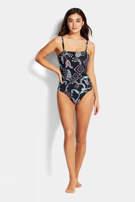 Seafolly Womens El Dorado DD Bandeau One Piece Swimsuit Black Size