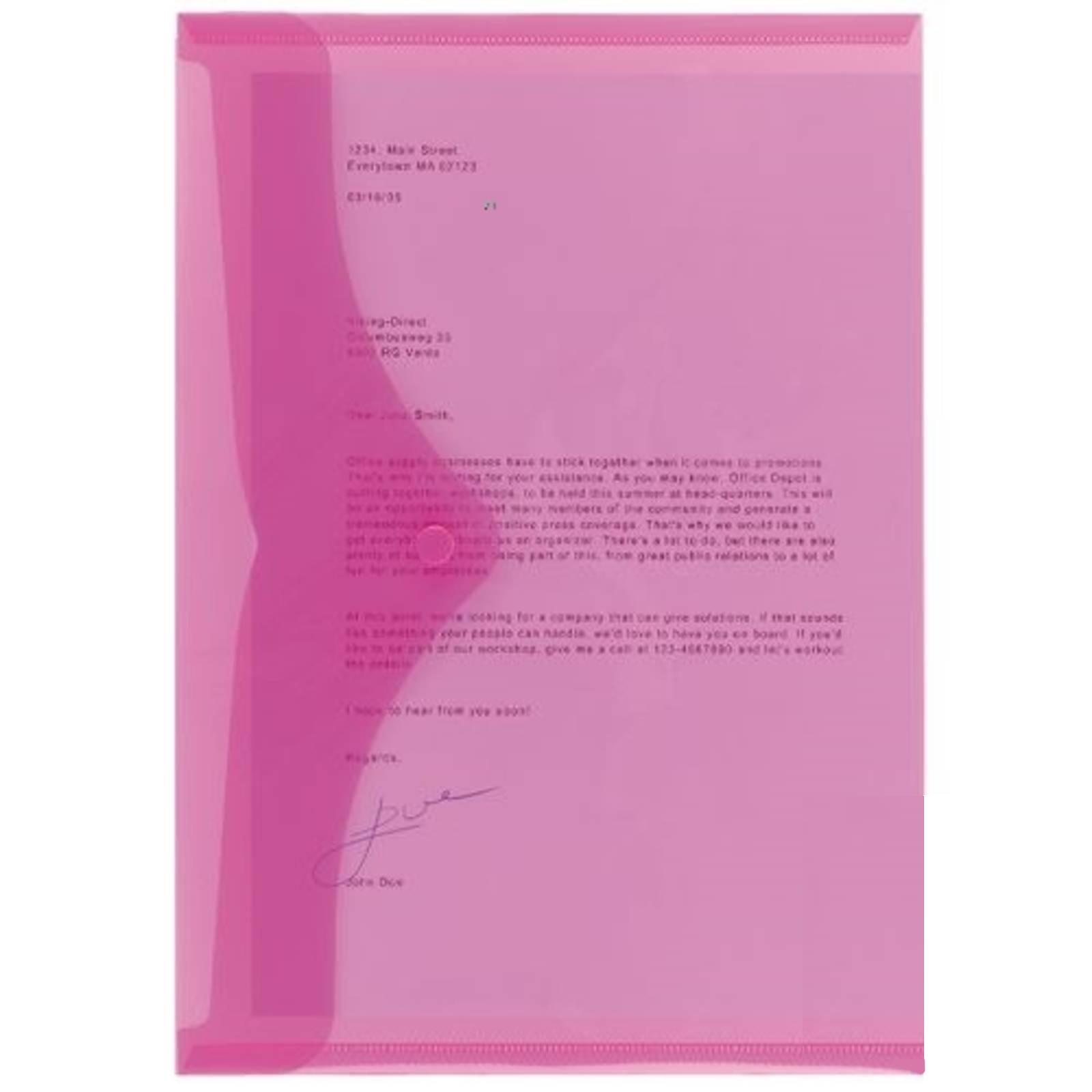 Office Depot A4 Pink Polypropylene Document Wallets - Pack of 5