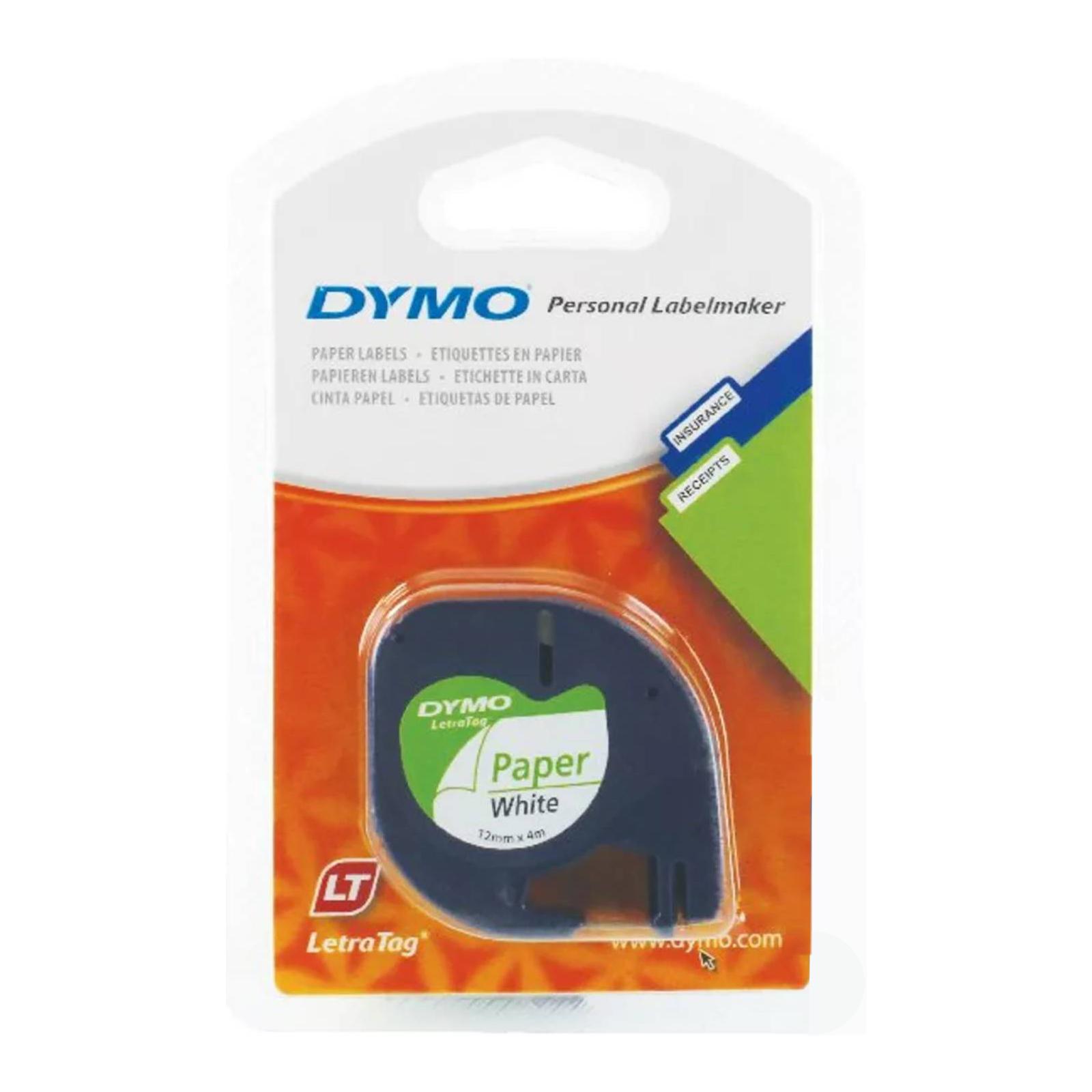 Original Dymo 91200 Black On White 12mm LetraTag Paper Labelling Tape - Pack Of 5 (S0721510)