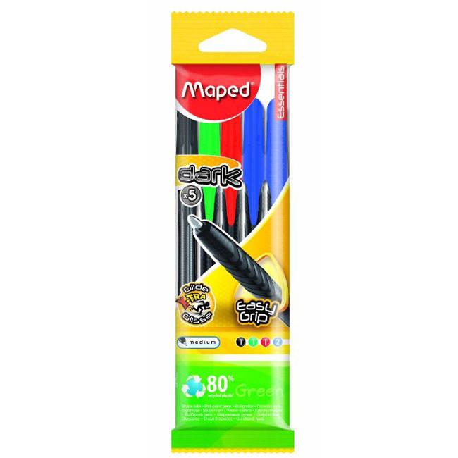 Maped 5 Colour Pack Easy Grip / Easy Glide Ball Point Pens - (225405105)