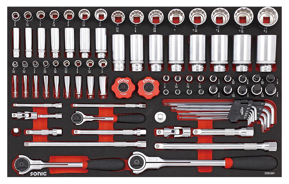 Sonic Socket Set 1/4", 3/8" & 1/2", 12-point 93 pcs