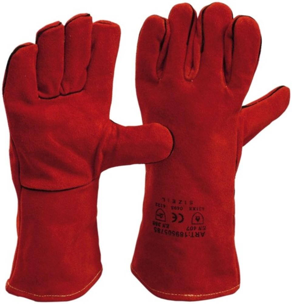 Welding Gloves Cow Split Leather Red/brown, lined