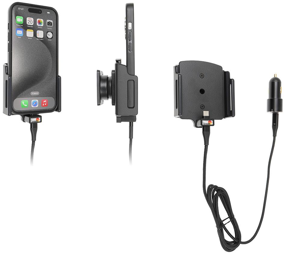 Apple iPhone 15 / 15 Pro, Active adjustable holder with 12V USB SIG plug 70-83mm