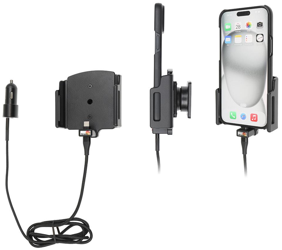 Apple iPhone 15 Plus / 15 Pro Max, Active adjustable holder with 12V USB SIG plug 70-83mm