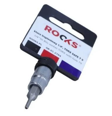 Rooks Bit Socket 1/4", Torx with hole T9