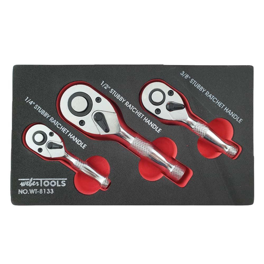 Stubby ratchet set with Quick Release 1/4, 1/2 & 3/8 - 72 teeth