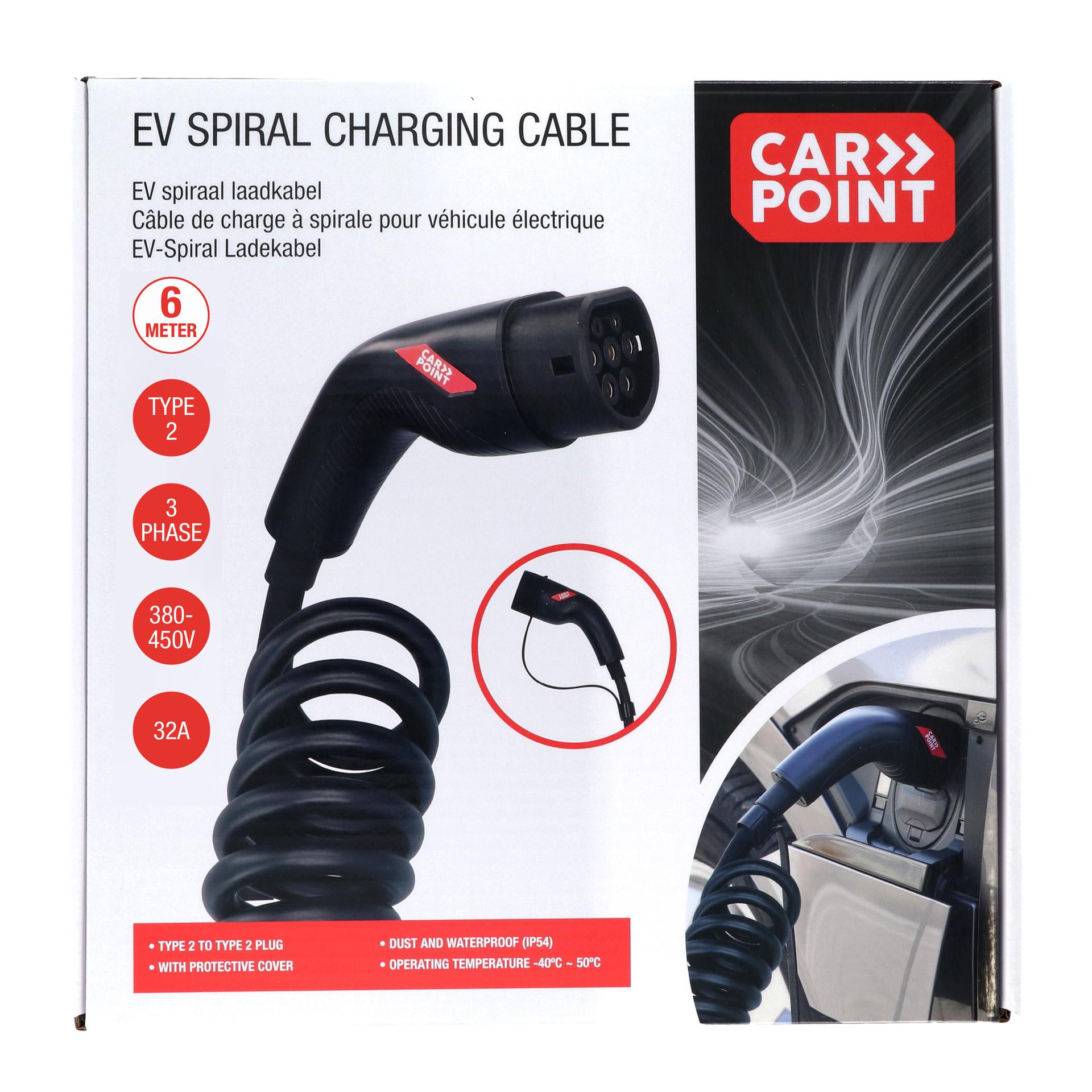 Carpoint Spiral Charging Cable Electric Car Type2>2 32A 3ph 6 meters