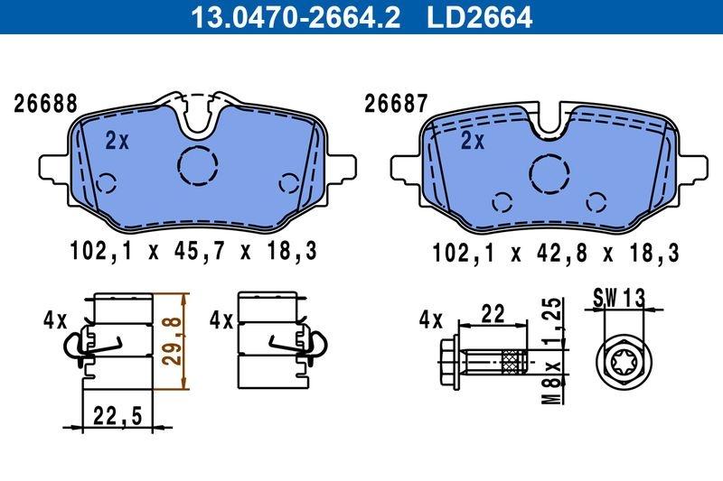 Brake pad set, disc brake 13.0470-2664.2 ATE