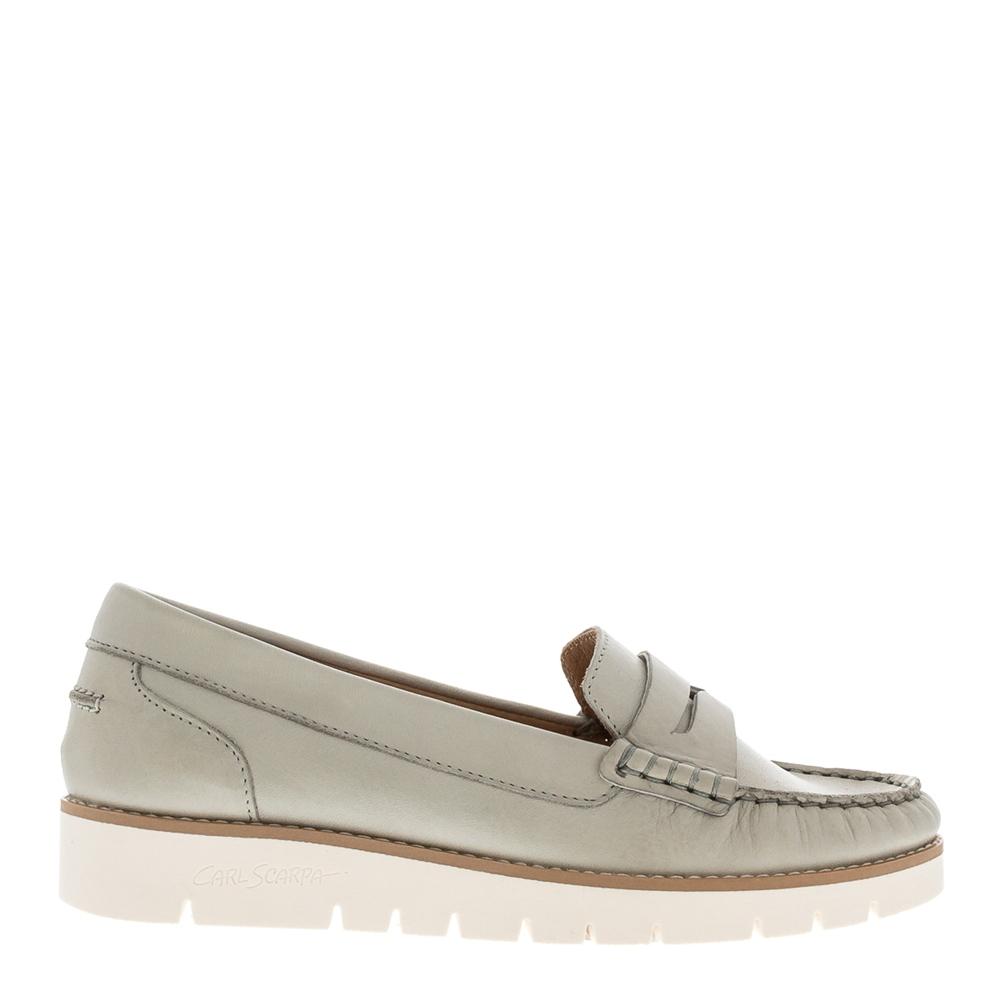 Carl Scarpa Lucentia Grey Leather Wedge Loafers