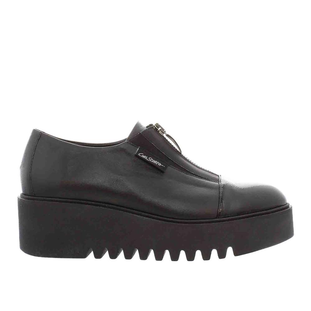 Carl Scarpa Ash Black Italian Leather Platform Loafers