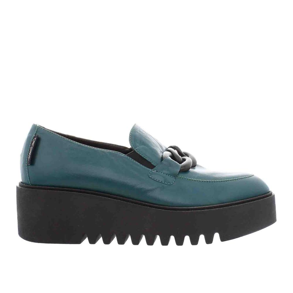 Carl Scarpa Lizi Teal Leather Chain Wedge Loafers