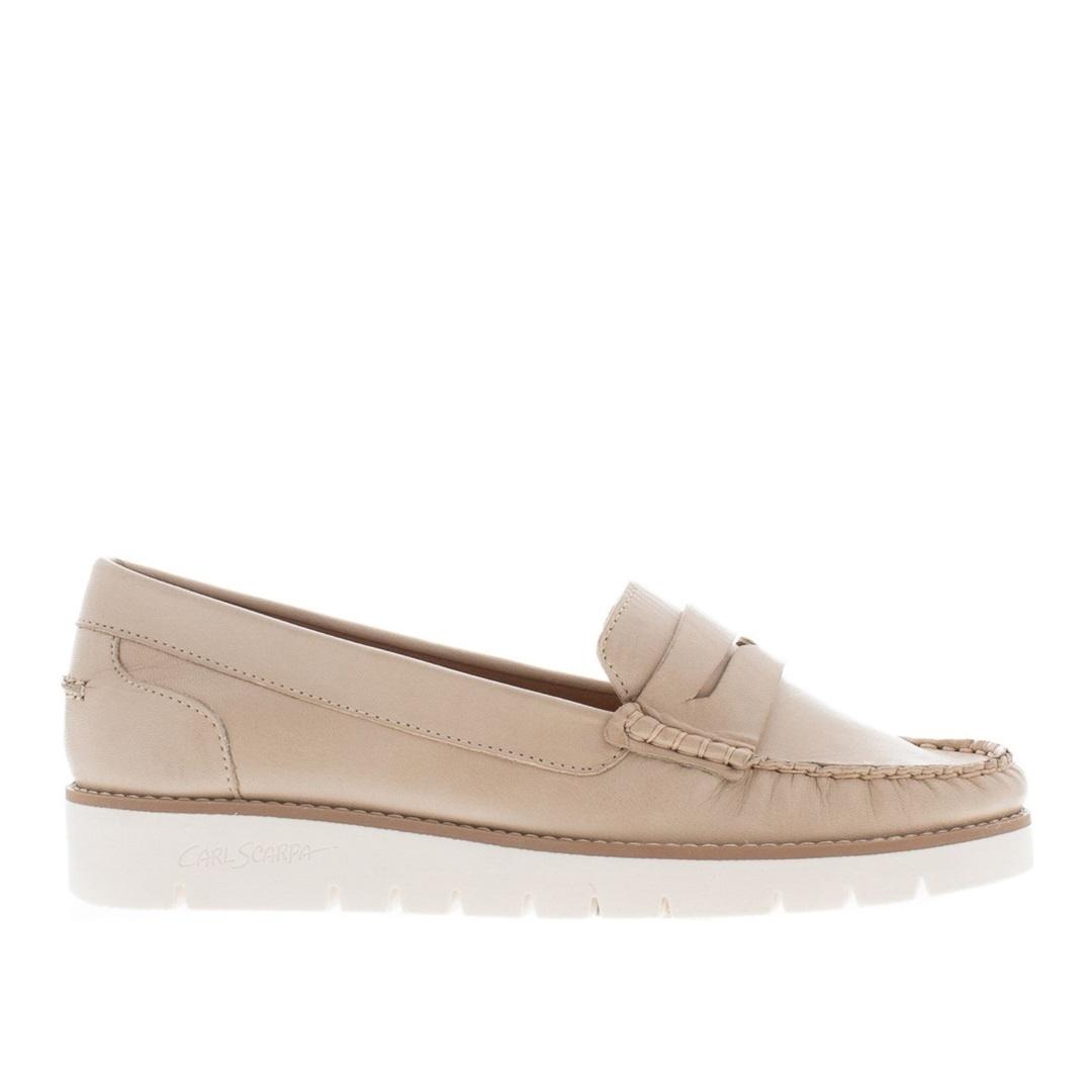 Carl Scarpa Lucentia Beige Leather Wedge Loafers