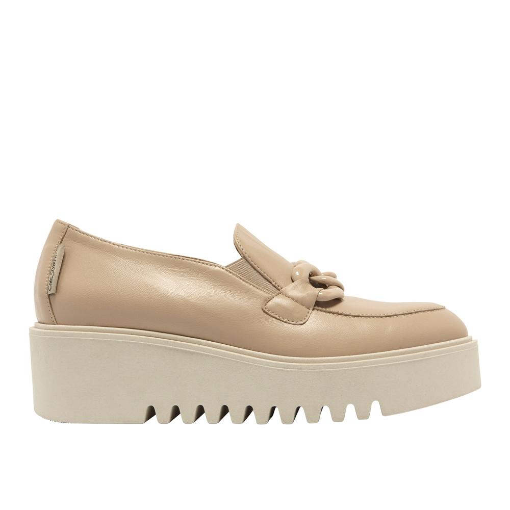 Carl Scarpa Lizi Taupe Leather Platform Loafers