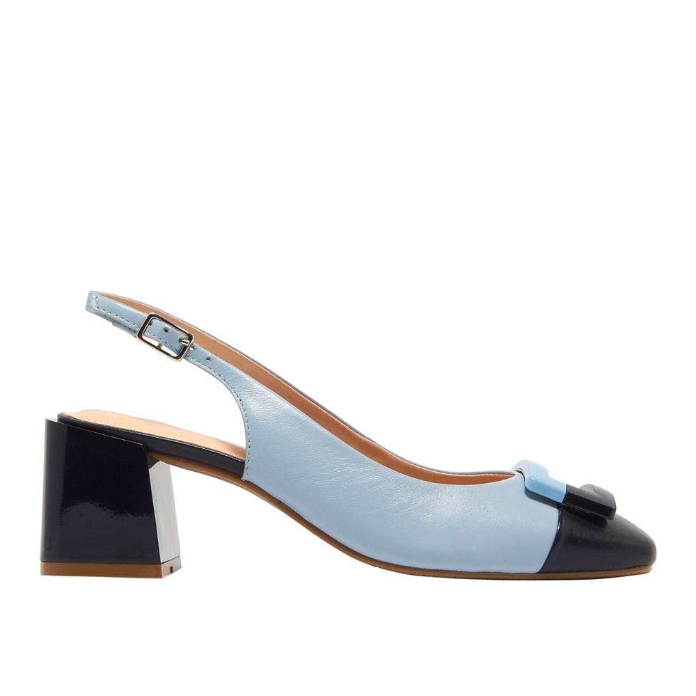 Carl Scarpa Sardinia Blue Leather Block Heel Courts