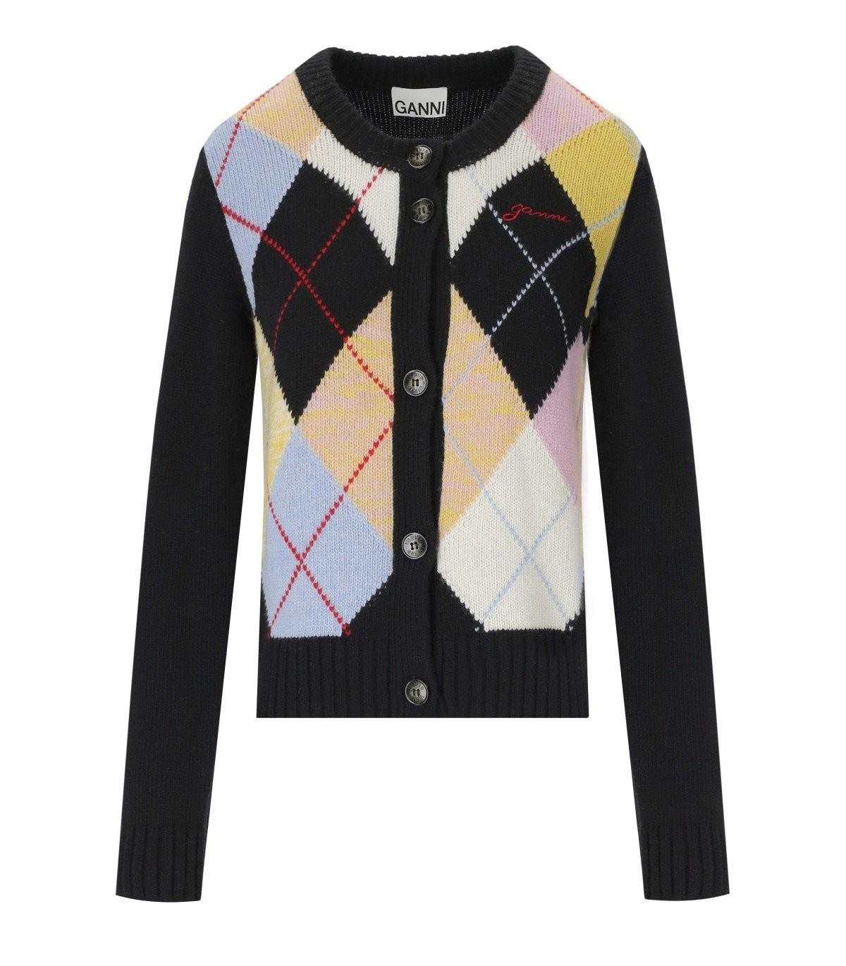 GANNI HARLEQUIN BLACK CARDIGAN