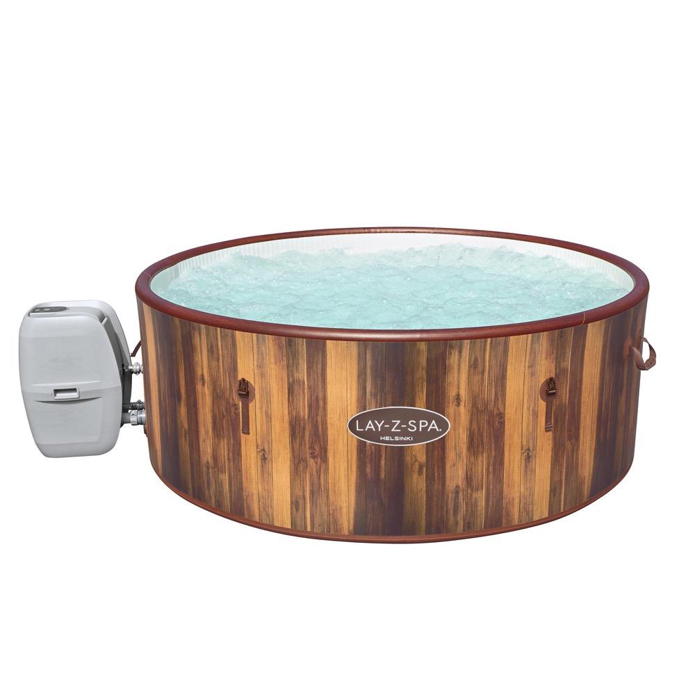 Lay Z Spa Helsinki Hot Tub, Wood Effect Inflatable Spa with Freeze Shield