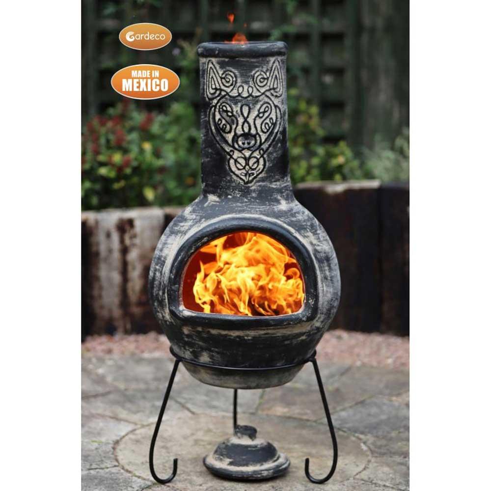 Wulfryc Stylised Wolf Mexican Chimenea Charcaol Colour Celtic Theme Including Stand And Lid