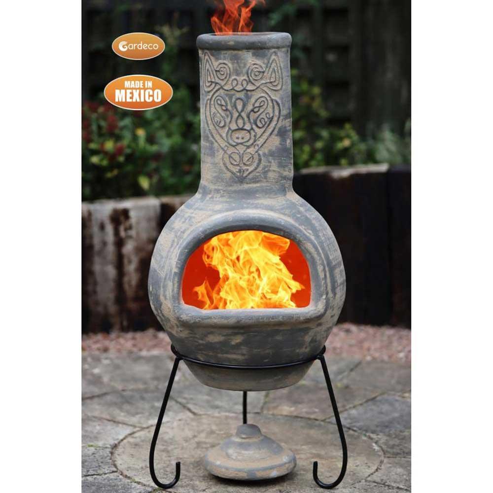 Wulfryc stylised wolf Mexican chimenea Grey colour Celtic theme including stand and lid